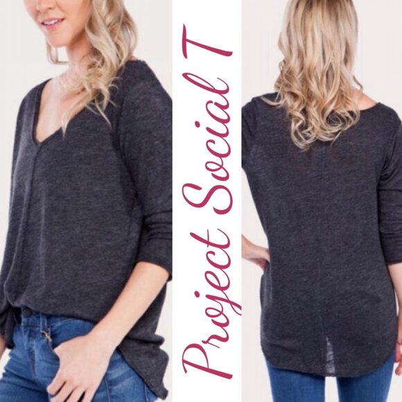 NWT PROJECT SOCIAL T DEBBIE V-NECK PLUNGE RAW EDGE RELAXED TEE, MEDIUM - Picture 3 of 13